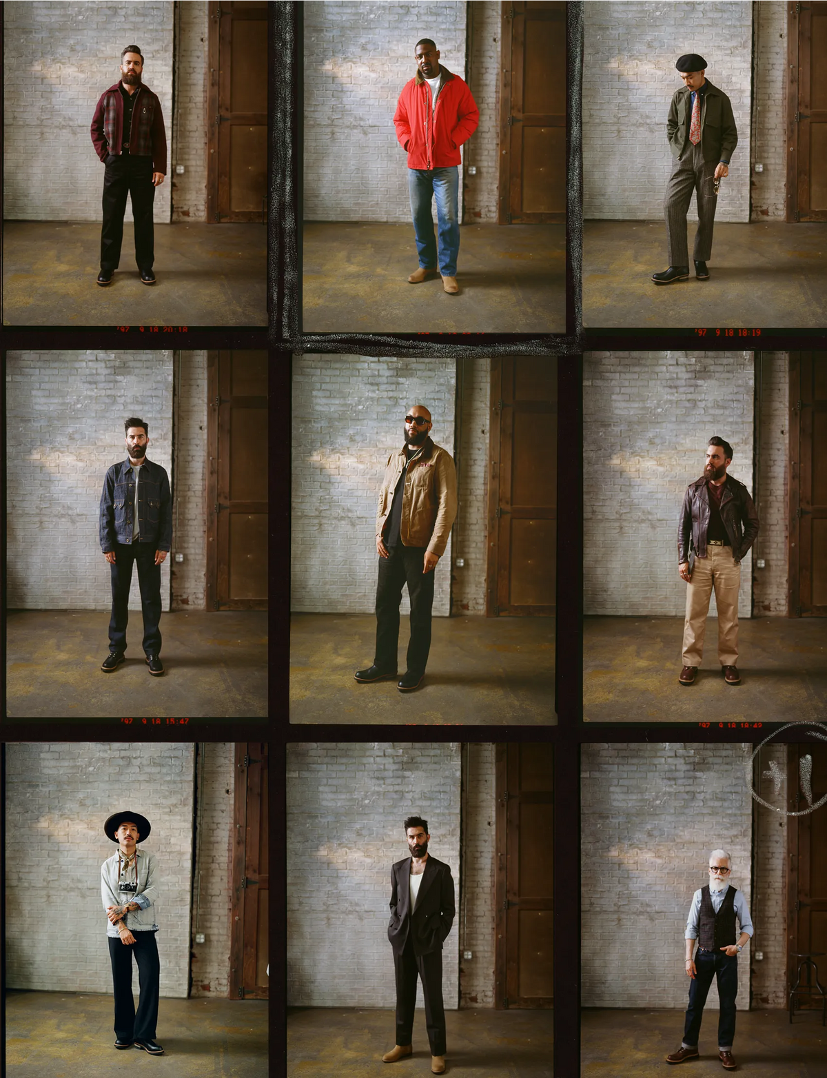 Nine campaign portraits showing different ways to wear Red Wing Heritage boots